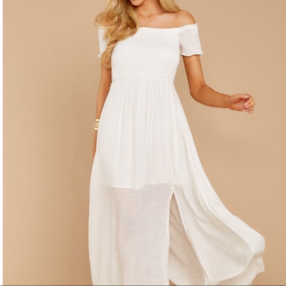 Off Shoulder White Maxi Dress - Picture 1 of 8